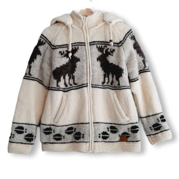 Handmade Jackets & Blazers - Handmade 100% Wool Chunky Sweater Full-Zip Jacket Fleece Lined Sz S